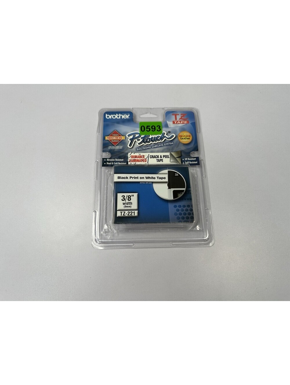 Genuine Brother TZ-221 P-Touch Label Tape 3/8” Black on White Laminated New